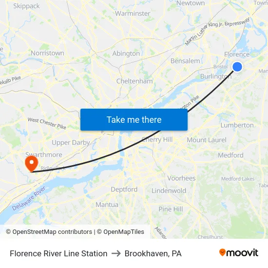 Florence River Line Station to Brookhaven, PA map
