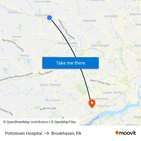 Pottstown Hospital to Brookhaven, PA map