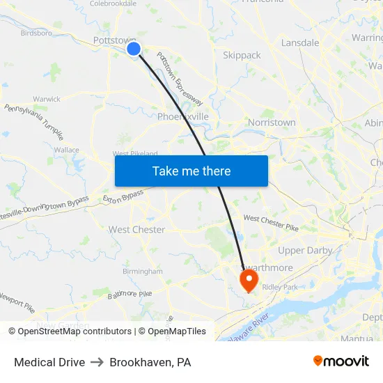 Medical Drive to Brookhaven, PA map