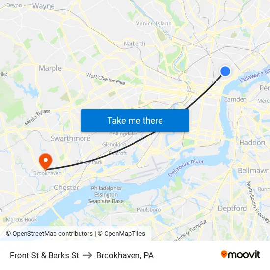 Front St & Berks St to Brookhaven, PA map