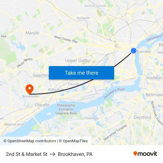 2nd St & Market St to Brookhaven, PA map