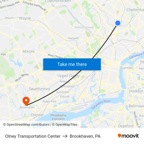 Olney Transportation Center to Brookhaven, PA map