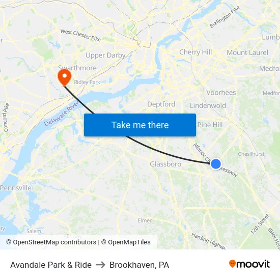 Avandale Park & Ride to Brookhaven, PA map