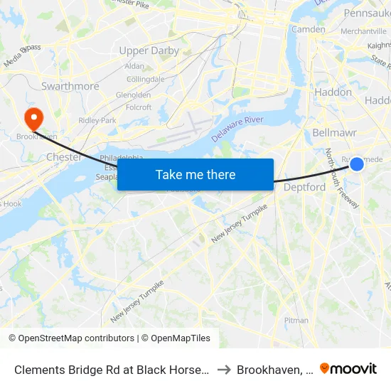 Clements Bridge Rd at Black Horse Pike to Brookhaven, PA map