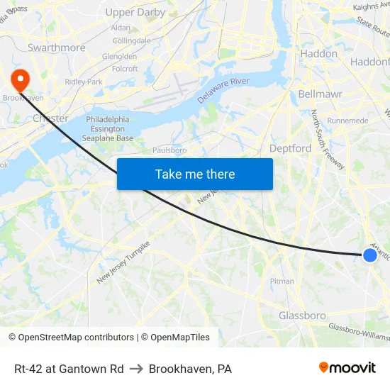 Rt-42 at Gantown Rd to Brookhaven, PA map