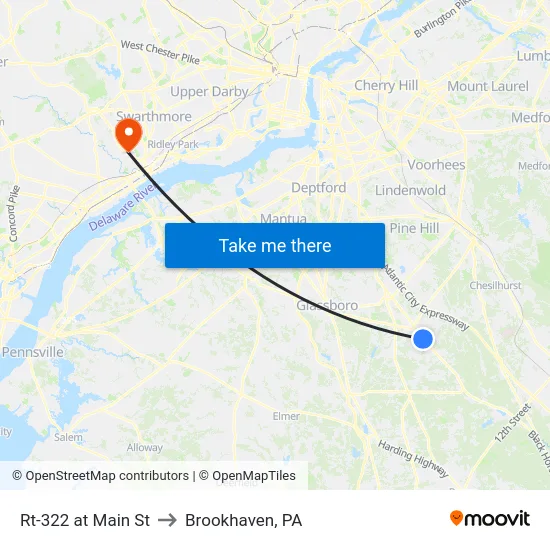 Rt-322 at Main St to Brookhaven, PA map