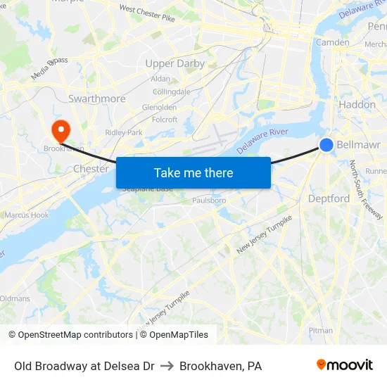 Old Broadway at Delsea Dr to Brookhaven, PA map