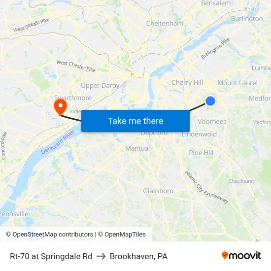 Rt-70 at Springdale Rd to Brookhaven, PA map