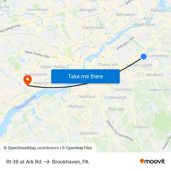 Rt-38 at Ark Rd to Brookhaven, PA map