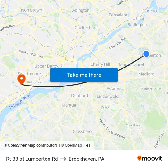 Rt-38 at Lumberton Rd to Brookhaven, PA map