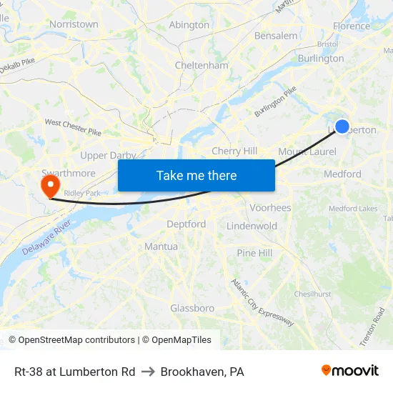 Rt-38 at Lumberton Rd to Brookhaven, PA map