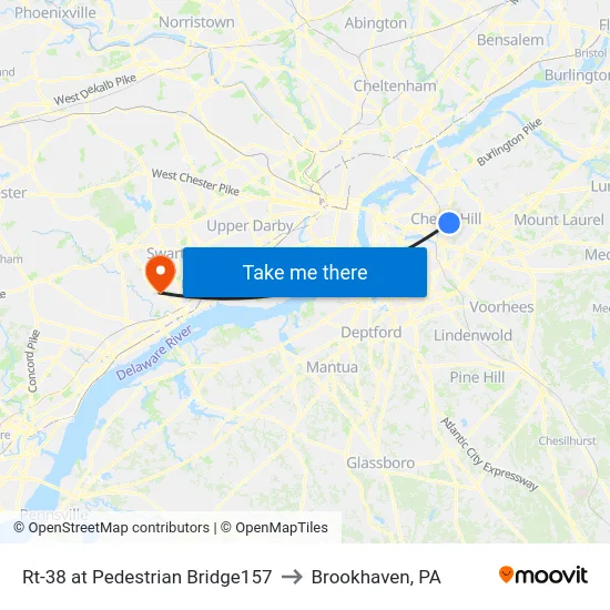 Rt-38 at Pedestrian Bridge157 to Brookhaven, PA map