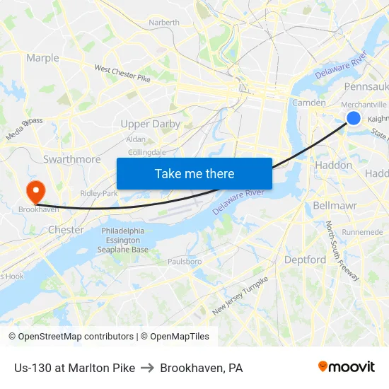 Us-130 at Marlton Pike to Brookhaven, PA map