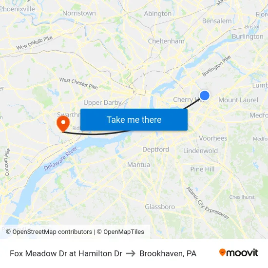 Fox Meadow Dr at Hamilton Dr to Brookhaven, PA map