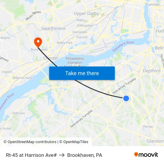 Rt-45 at Harrison Ave# to Brookhaven, PA map