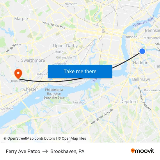 Ferry Ave Patco to Brookhaven, PA map