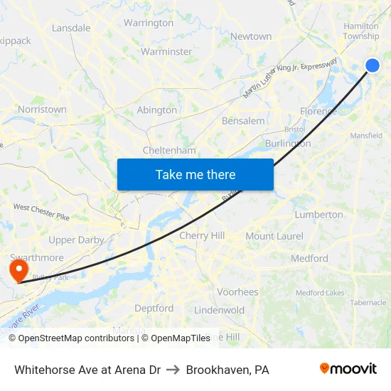 Whitehorse Ave at Arena Dr to Brookhaven, PA map