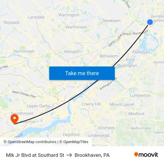Mlk Jr Blvd at Southard St to Brookhaven, PA map