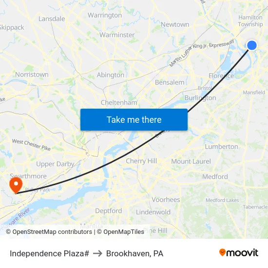 Independence Plaza# to Brookhaven, PA map