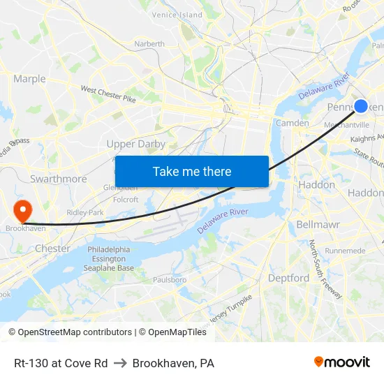 Rt-130 at Cove Rd to Brookhaven, PA map