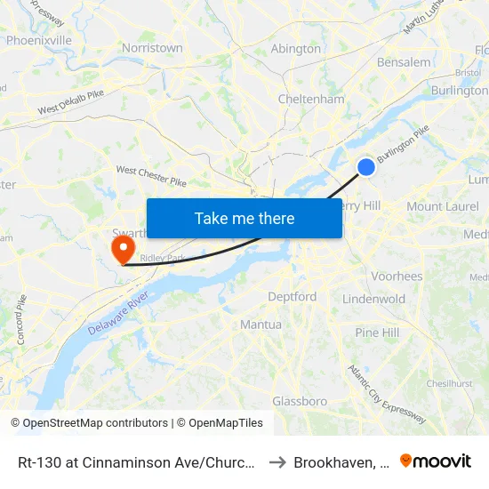 Rt-130 at Cinnaminson Ave/Church Rd to Brookhaven, PA map