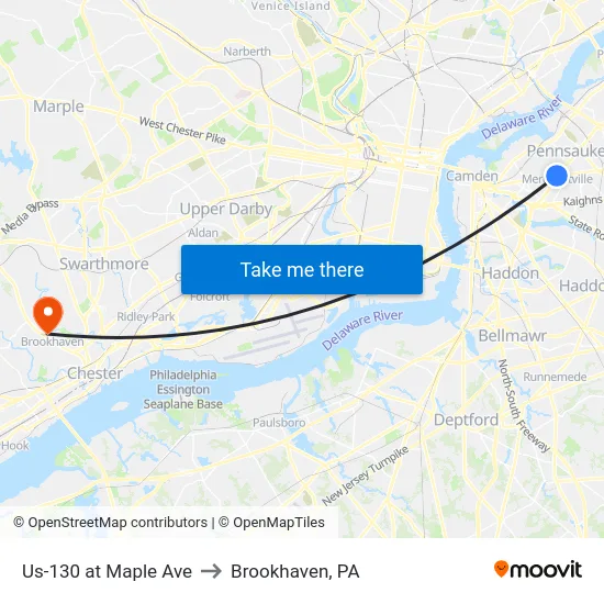 Us-130 at Maple Ave to Brookhaven, PA map