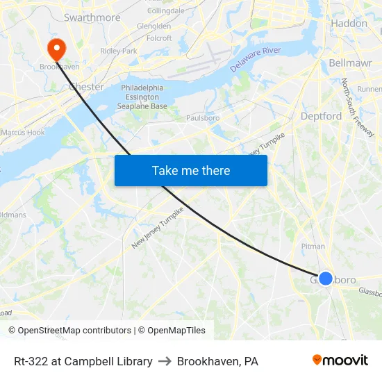 Rt-322 at Campbell Library to Brookhaven, PA map