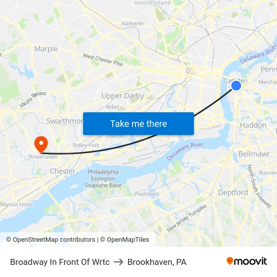 Broadway In Front Of Wrtc to Brookhaven, PA map