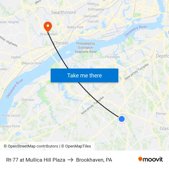 Rt-77 at Mullica Hill Plaza to Brookhaven, PA map
