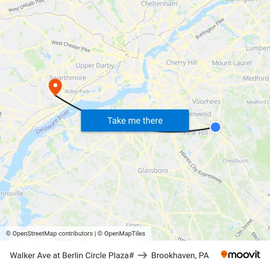 Walker Ave at Berlin Circle Plaza# to Brookhaven, PA map