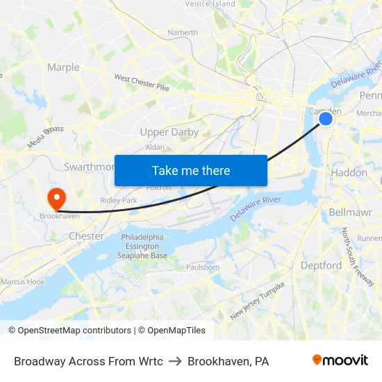 Broadway Across From Wrtc to Brookhaven, PA map