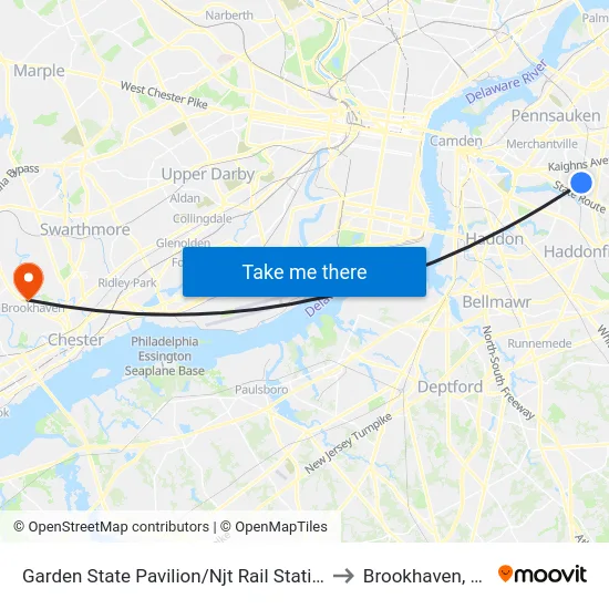 Garden State Pavilion/Njt Rail Station to Brookhaven, PA map