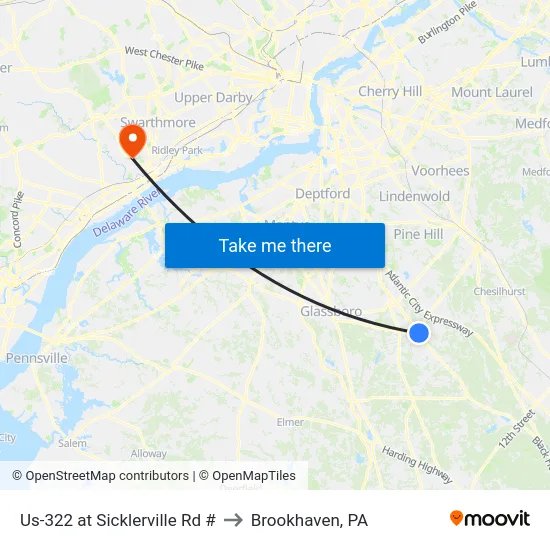 Us-322 at Sicklerville Rd # to Brookhaven, PA map