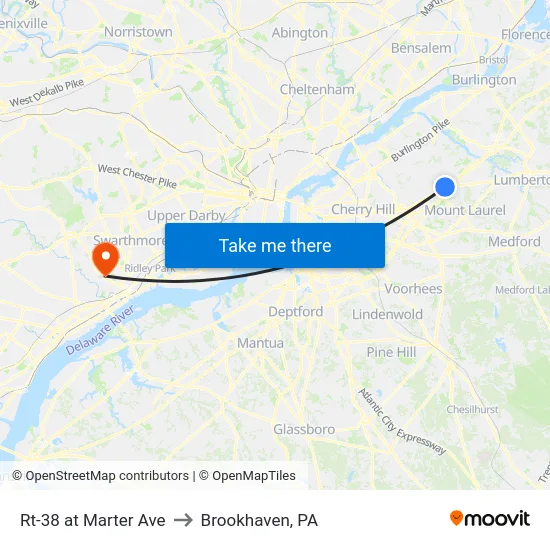 Rt-38 at Marter Ave to Brookhaven, PA map
