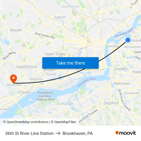 36th St River Line Station to Brookhaven, PA map
