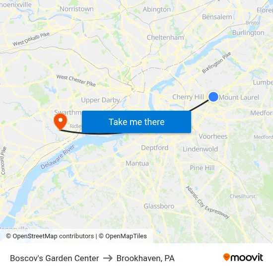 Boscov's Garden Center to Brookhaven, PA map