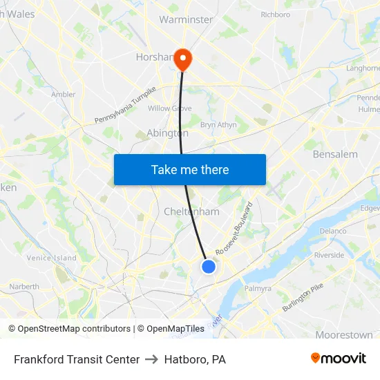 Frankford Transit Center to Hatboro, PA map