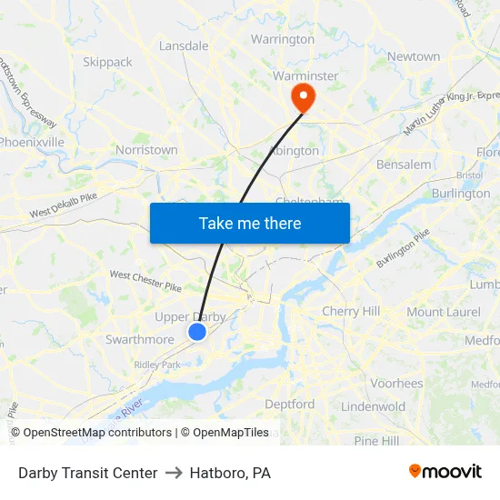 Darby Transit Center to Hatboro, PA map