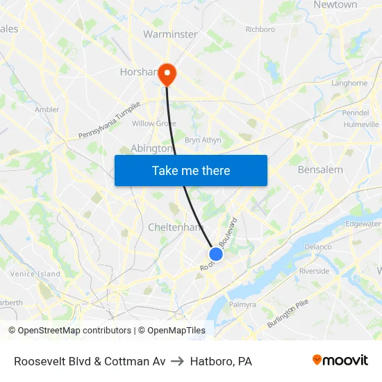 Roosevelt Blvd & Cottman Av to Hatboro, PA map
