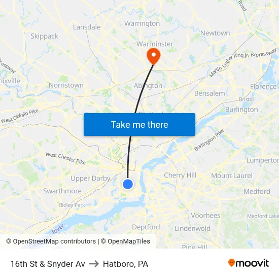 16th St & Snyder Av to Hatboro, PA map