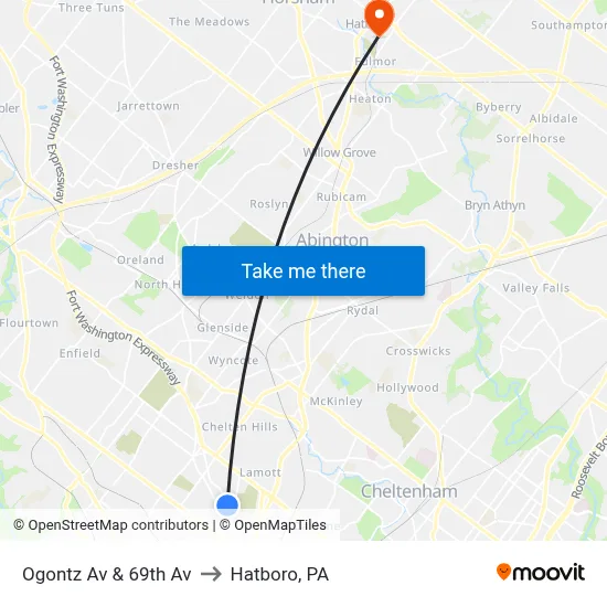 Ogontz Av & 69th Av to Hatboro, PA map