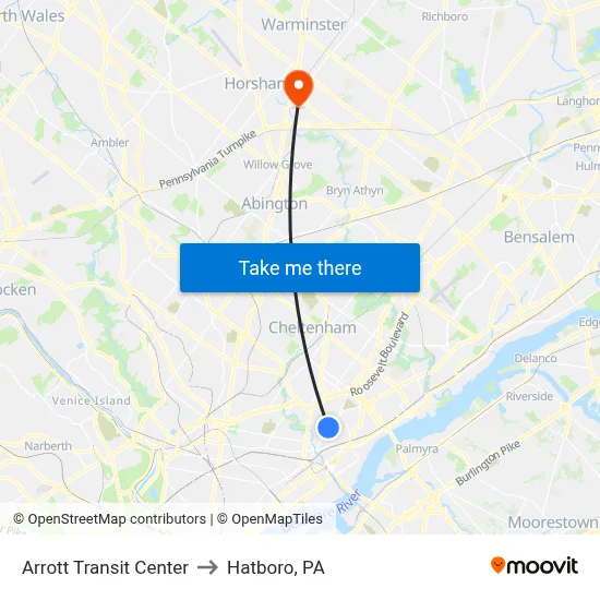 Arrott Transit Center to Hatboro, PA map