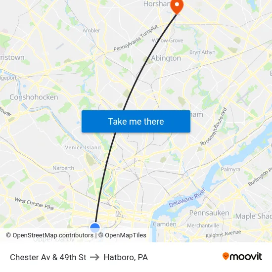 Chester Av & 49th St to Hatboro, PA map
