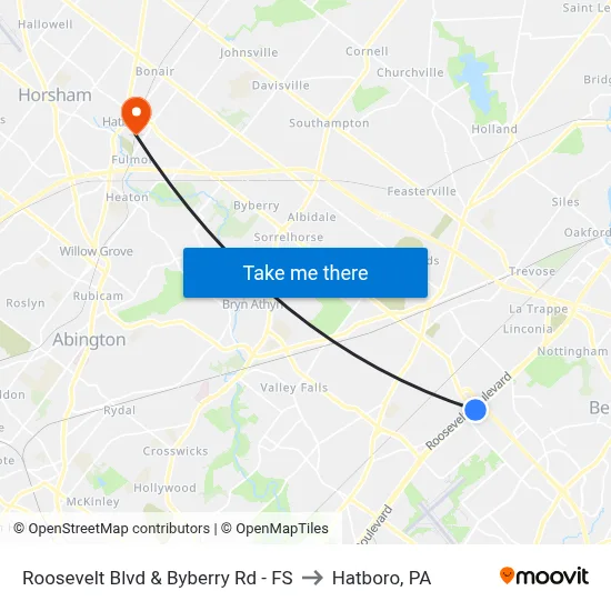 Roosevelt Blvd & Byberry Rd - FS to Hatboro, PA map