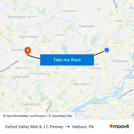 Oxford Valley Mall & J C Penney to Hatboro, PA map