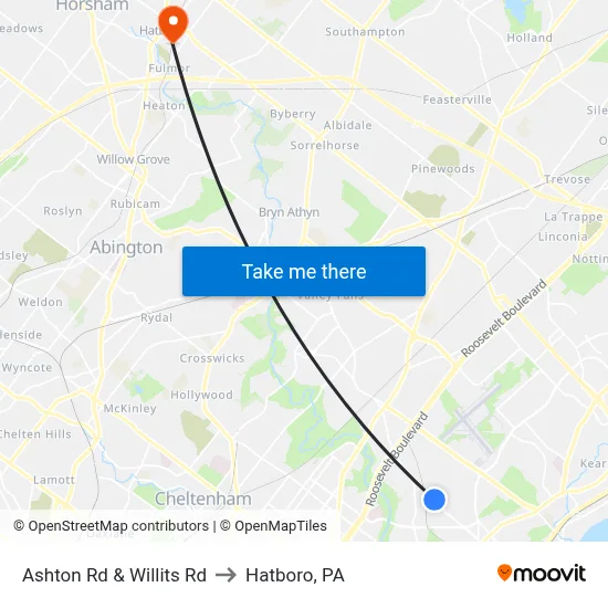 Ashton Rd & Willits Rd to Hatboro, PA map