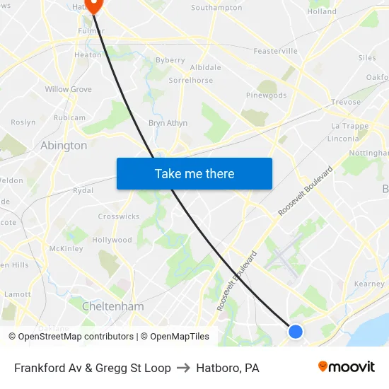 Frankford Av & Gregg St Loop to Hatboro, PA map