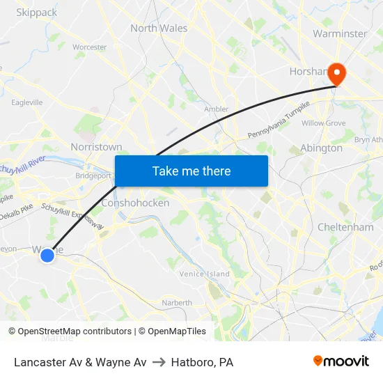 Lancaster Av & Wayne Av to Hatboro, PA map