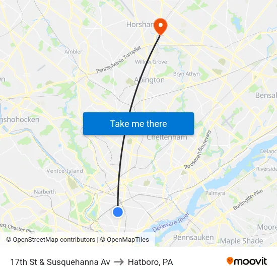 17th St & Susquehanna Av to Hatboro, PA map