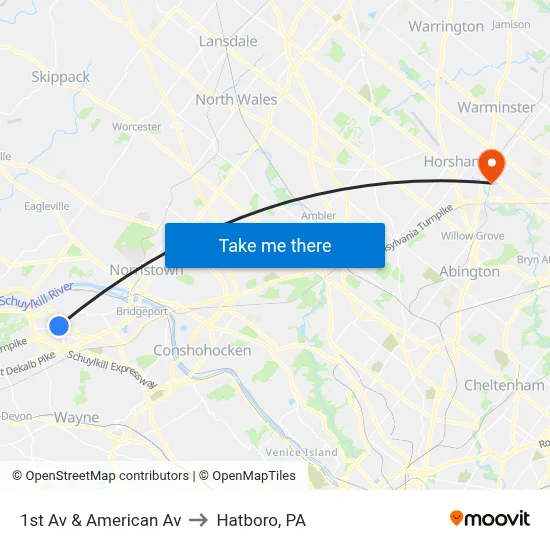 1st Av & American Av to Hatboro, PA map